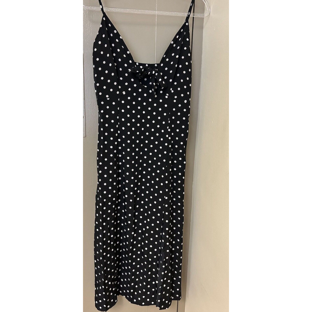NASTY GAL Poly SLIT HAPPENS Cut-Out TIE Front POLKA DOT Print Y2K MAXI D…